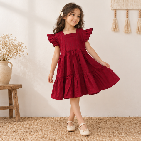 Pure Cotton Girls Tiered Frock Dress in Jacquard Weaving (3-4 Years) 18