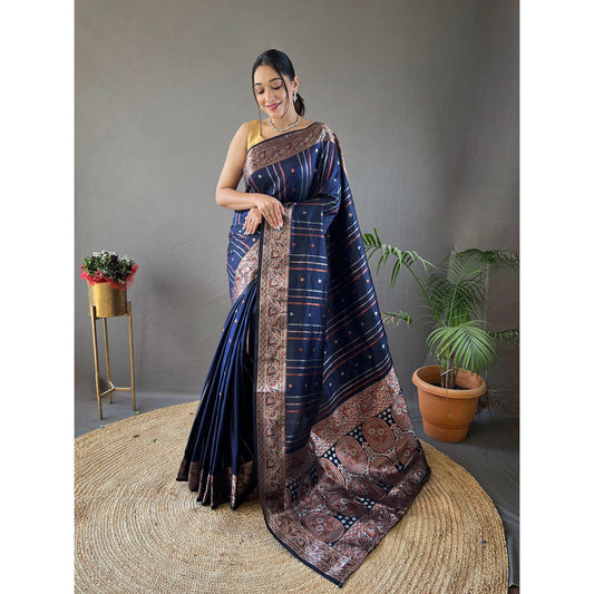 Blue - Nidhi Navy Silk Handwork Saree