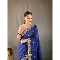 Narmada Navy Tussar Silk Handwork Saree