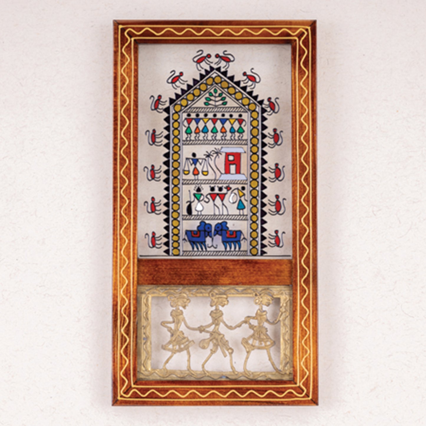 Nandi - Hand-Painted Glass Fusion Saura Celebration Wall Art Frame