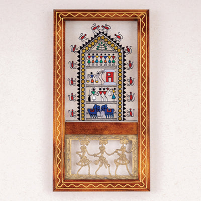 Nandi - Hand-Painted Glass Fusion Saura Celebration Wall Art Frame