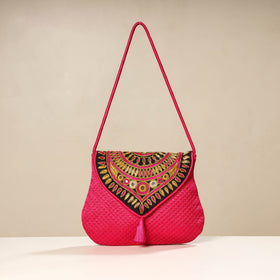 Pink Kutch Ahir Embroidery Mashru Silk Hand Bag