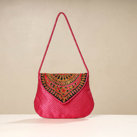 Pink Kutch Ahir Embroidery Mashru Silk Hand Bag