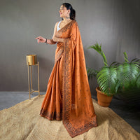 Amaira Orange Matka Silk Handwork Saree