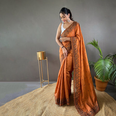 Amaira Orange Matka Silk Handwork Saree