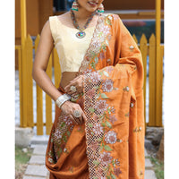 Apeksha Orange Silk Handwork Saree