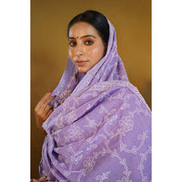 Shwet Pastle Hues Purple Cotton Chikankari Dupatta