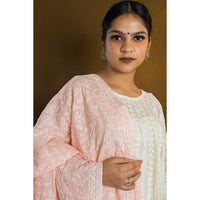 Shwet Pastle Hues Peach Cotton Chikankari Dupatta