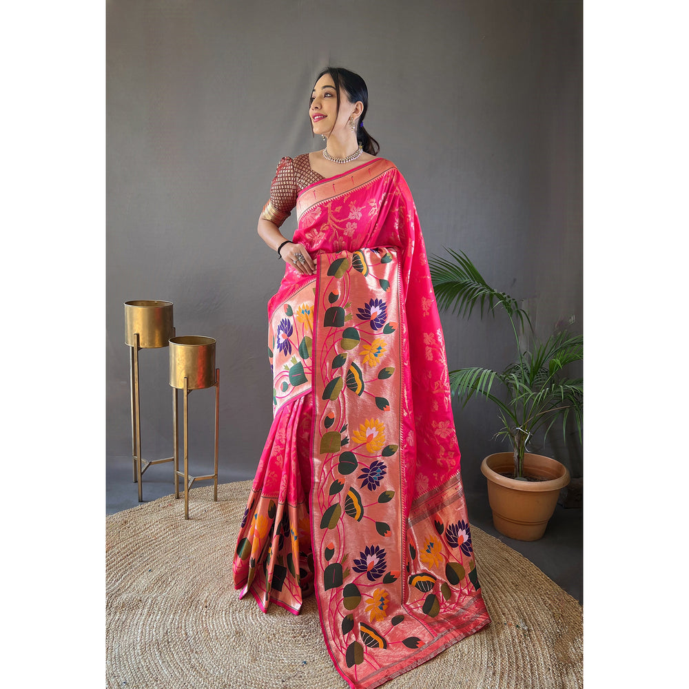 Geeta Pink Paithani Silk Handwork Saree