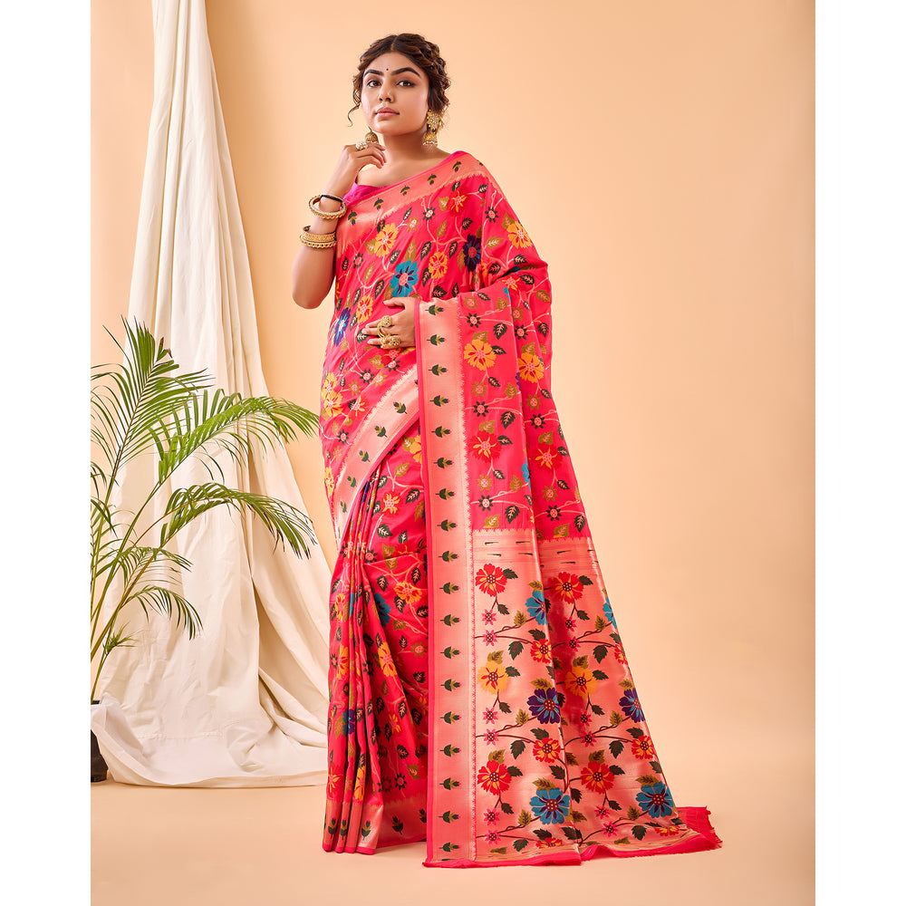 Radhika Pink Paithani Silk Handwork Saree