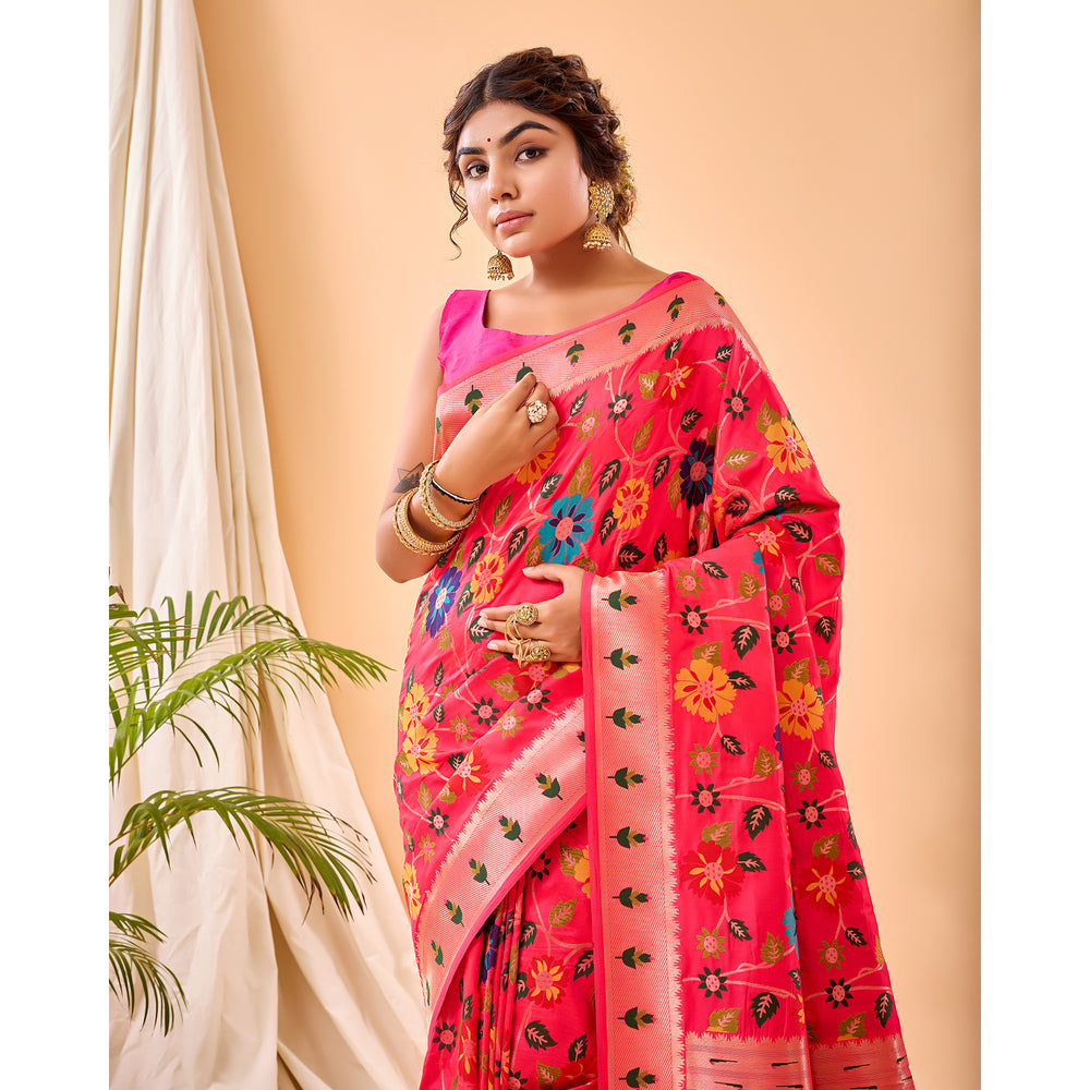 Radhika Pink Paithani Silk Handwork Saree