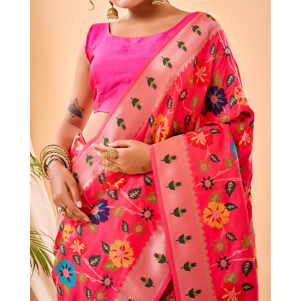 Radhika Pink Paithani Silk Handwork Saree