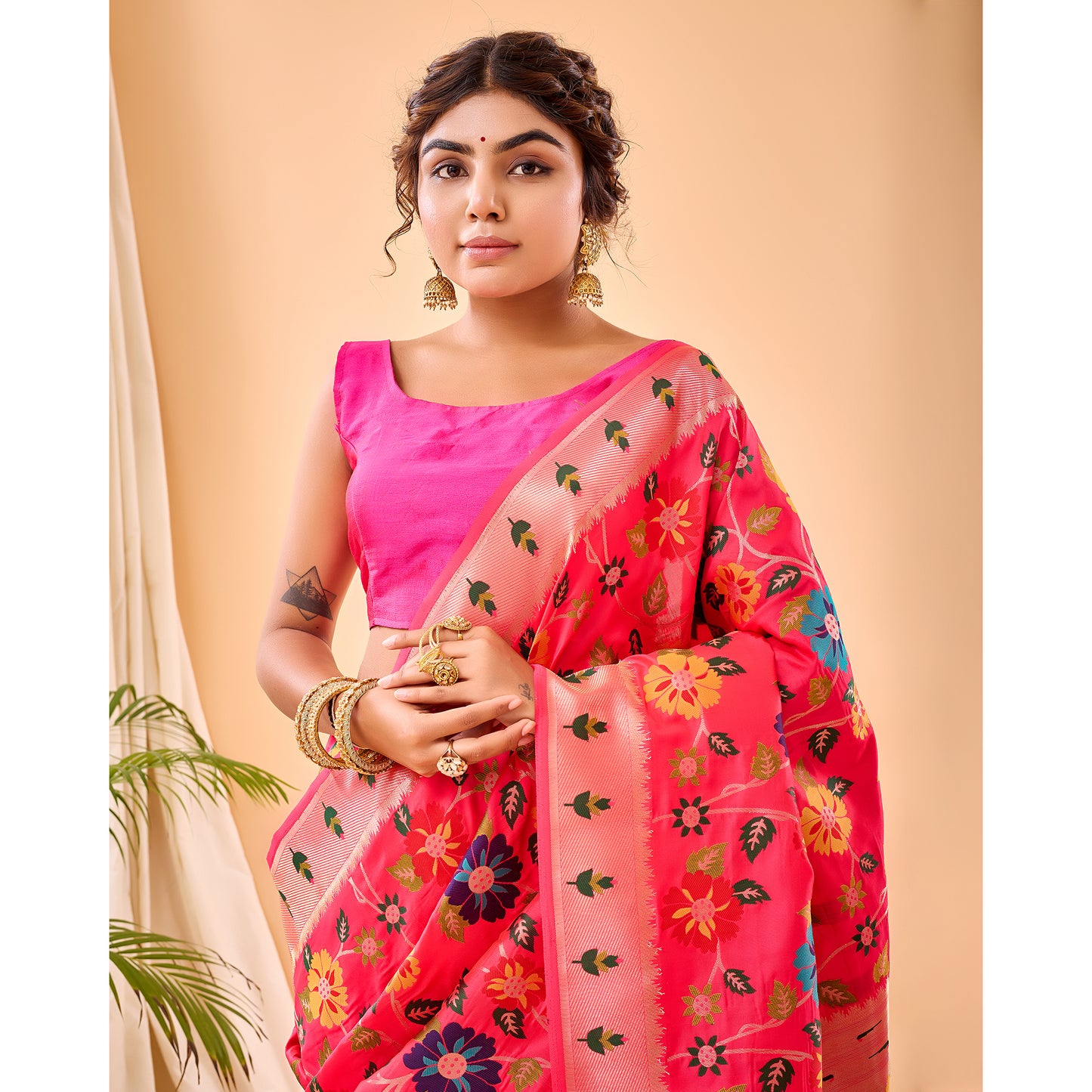 Radhika Pink Paithani Silk Handwork Saree