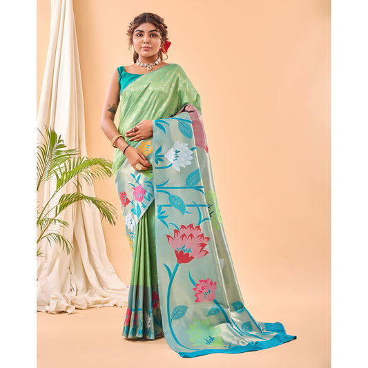 Green - Fulrani Pista Paithani Silk Handwork Saree