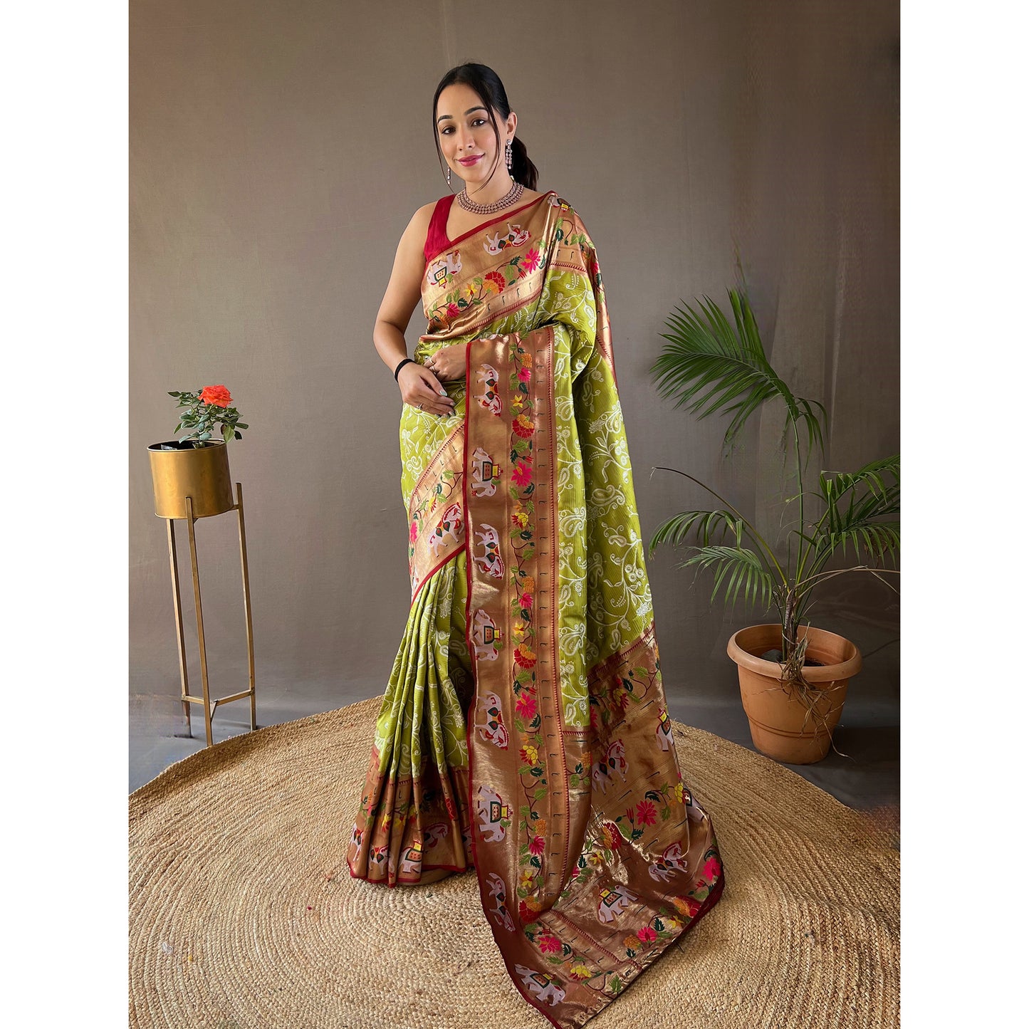 Green - Godavari Pista Silk Handwork Saree