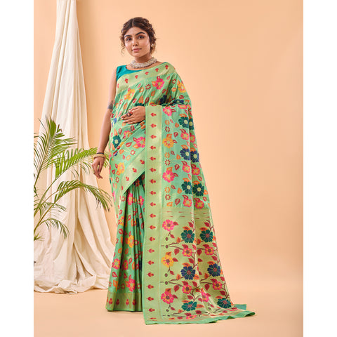 Green - Radhika Pista Paithani Silk Handwork Saree