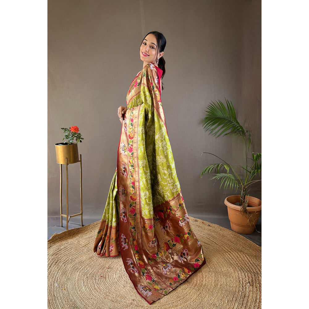 Green - Godavari Pista Silk Handwork Saree