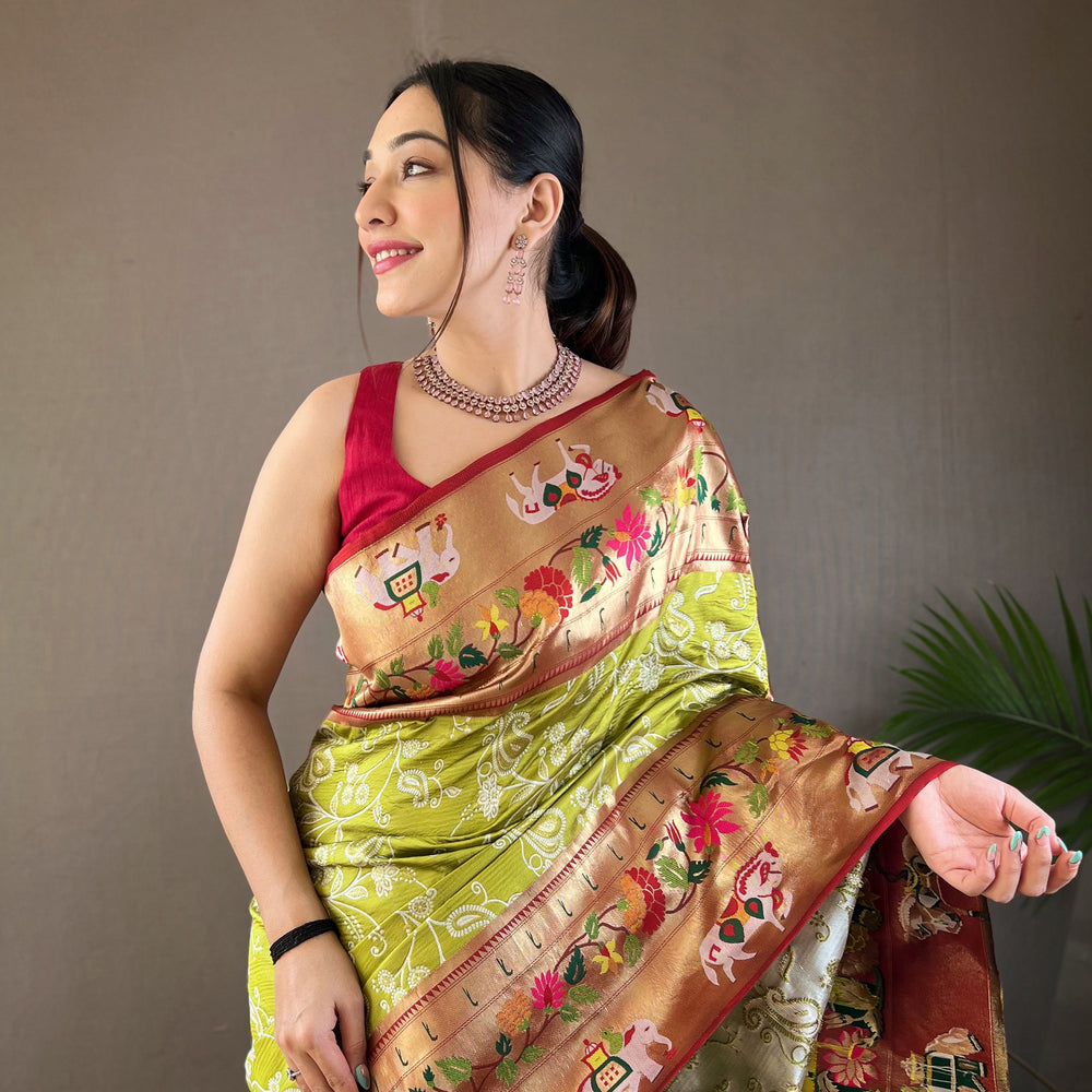 Green - Godavari Pista Silk Handwork Saree