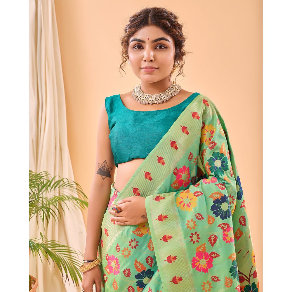 Green - Radhika Pista Paithani Silk Handwork Saree