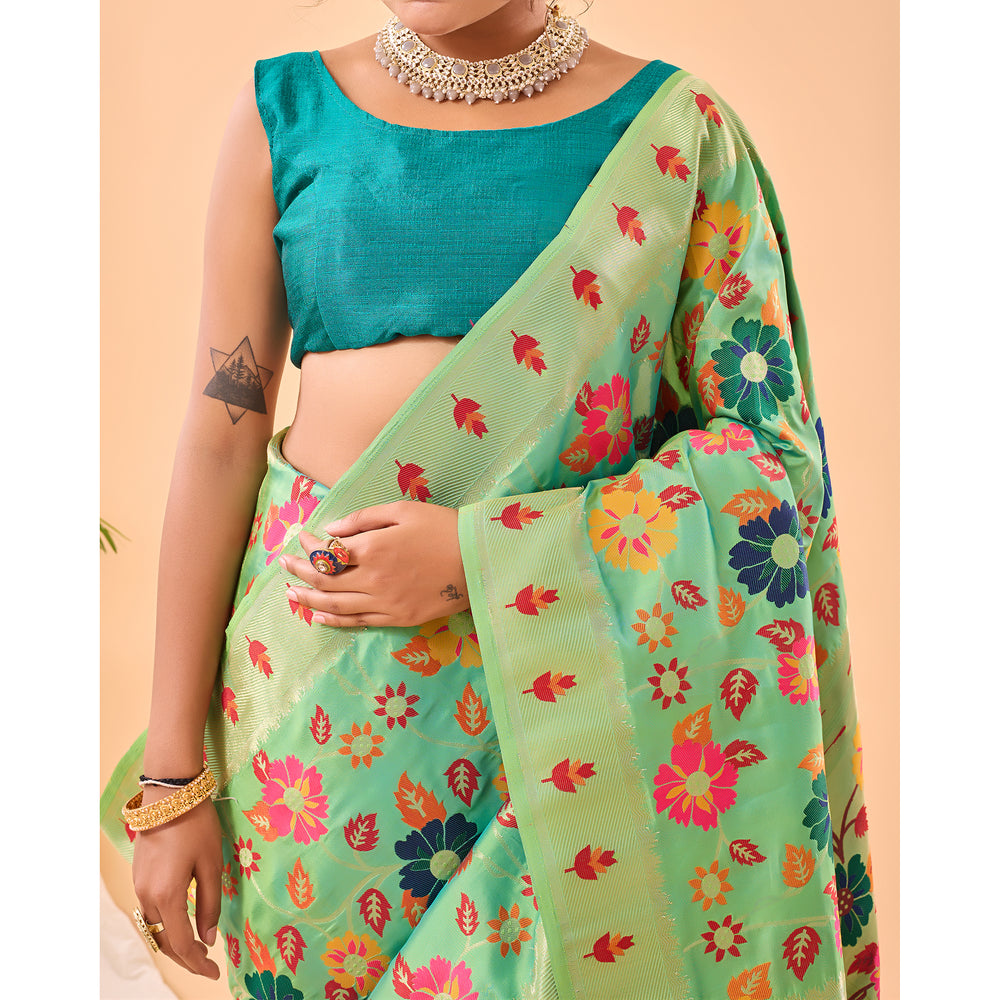 Green - Radhika Pista Paithani Silk Handwork Saree