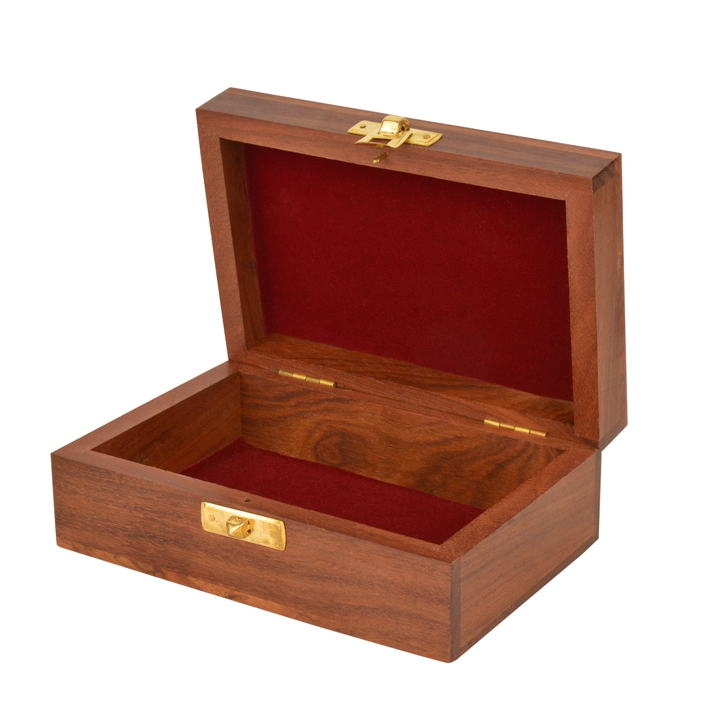 Hand Carved & Engraved Wooden Box (Sheesham Wood , Brass Inlay Work , L x B x H - 15 cm x 10 cm x 6 cm)