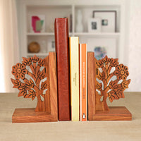 Hand Carved Floral Design Book Ends in Sheesham Wood