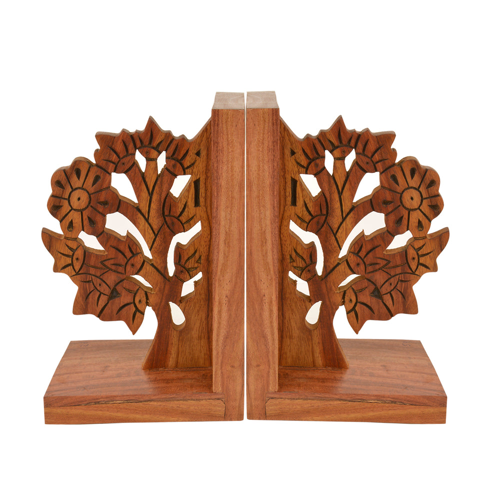 Hand Carved Floral Design Book Ends in Sheesham Wood