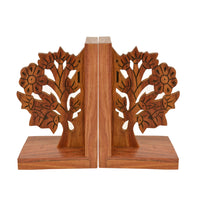 Hand Carved Floral Design Book Ends in Sheesham Wood