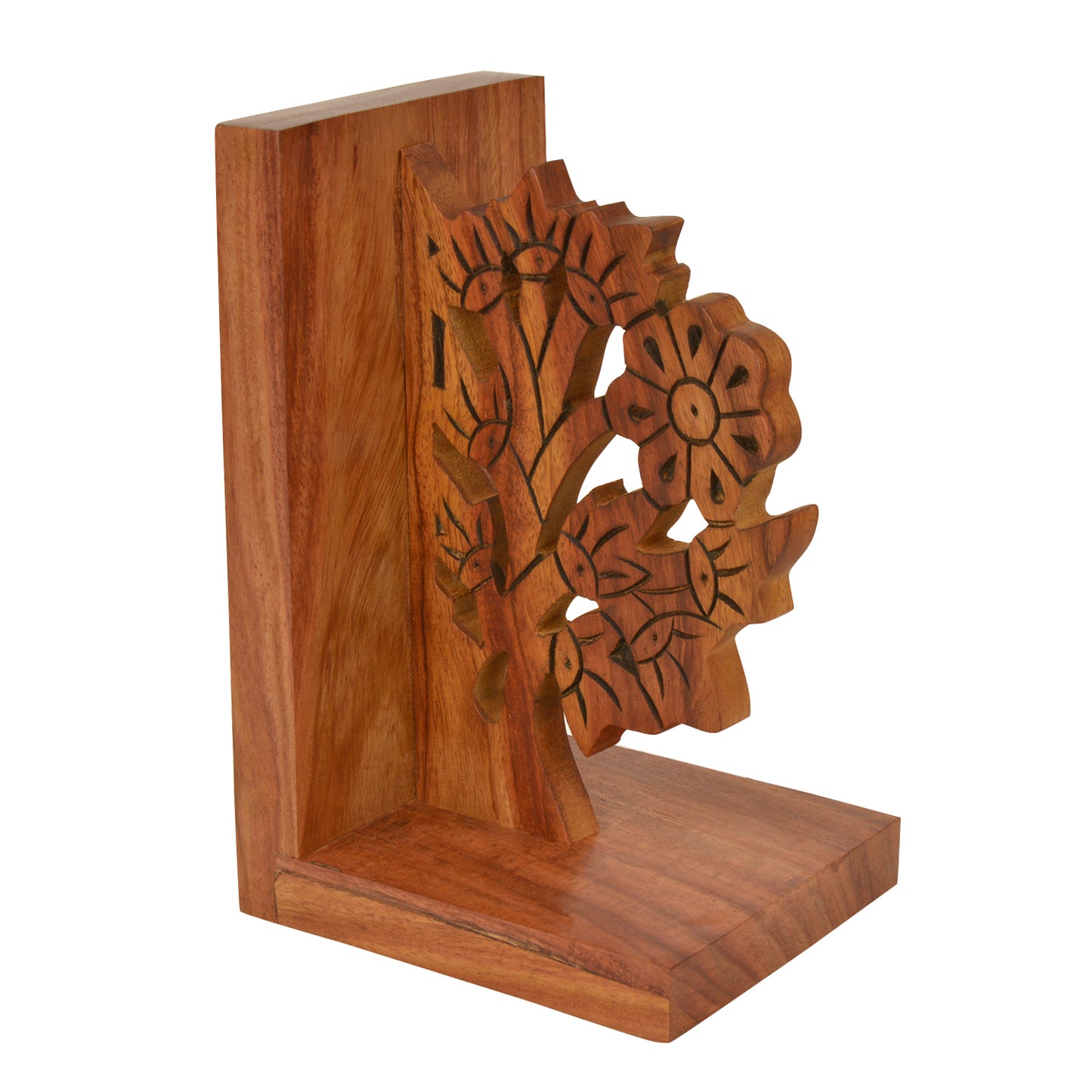 Hand Carved Floral Design Book Ends in Sheesham Wood