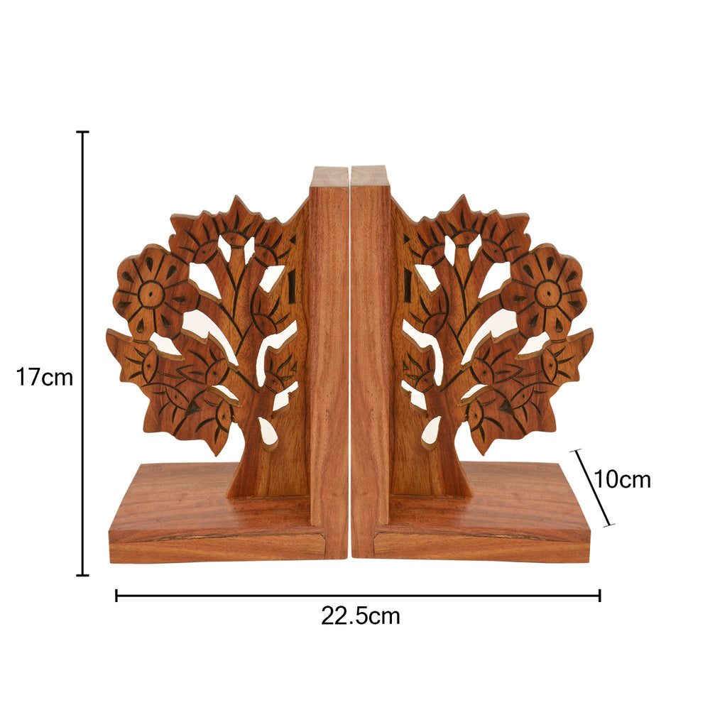 Hand Carved Floral Design Book Ends in Sheesham Wood