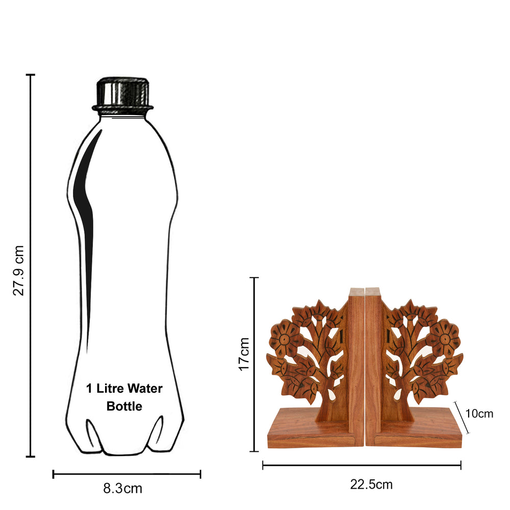Hand Carved Floral Design Book Ends in Sheesham Wood