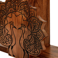 Hand Carved & Engraved Unique Peacock Design Book Ends in Sheesham Wood