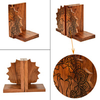 Hand Carved & Engraved Unique Peacock Design Book Ends in Sheesham Wood