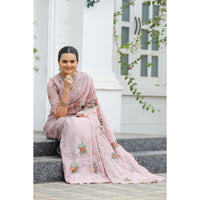 Ankita Peach Chiffon Handwork Saree