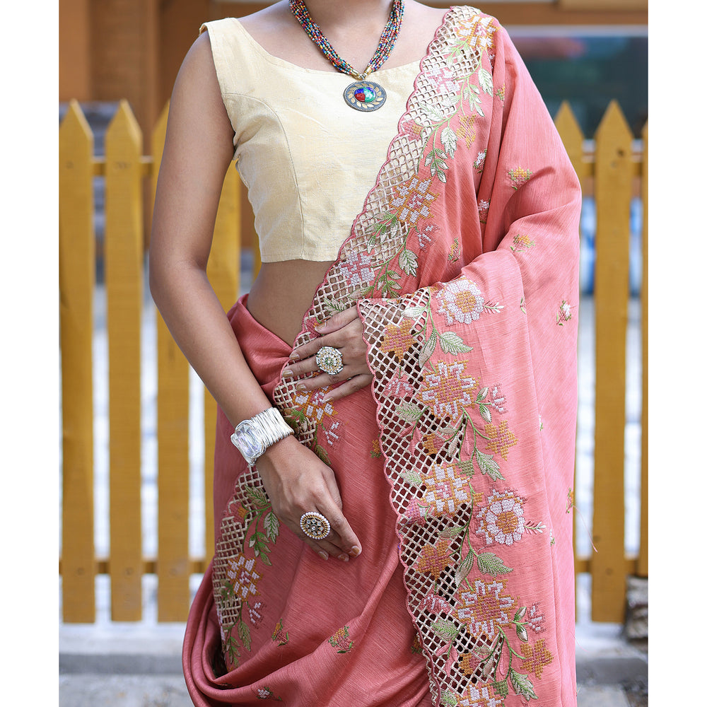 Apeksha Pink Silk Handwork Saree