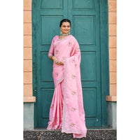 Kiran Pink Tussar Silk Cotton Handwork Saree