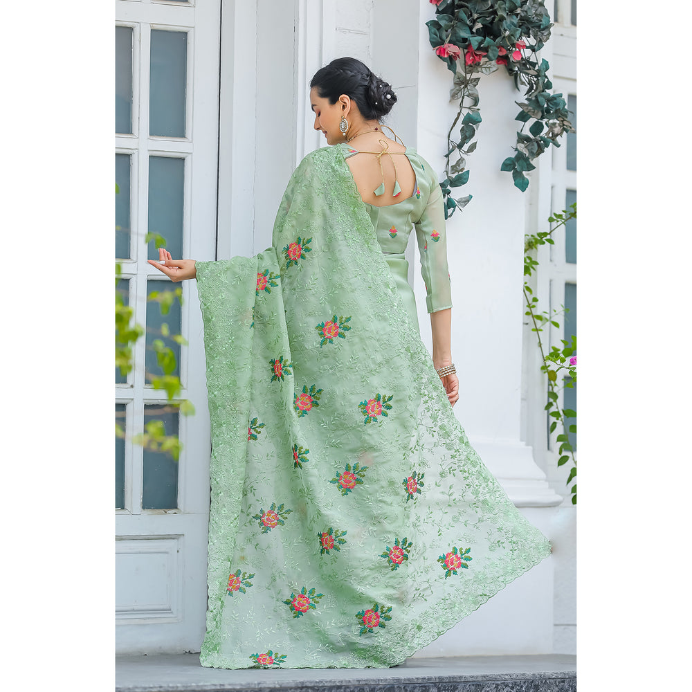 Ankita Pista Chiffon Handwork Saree