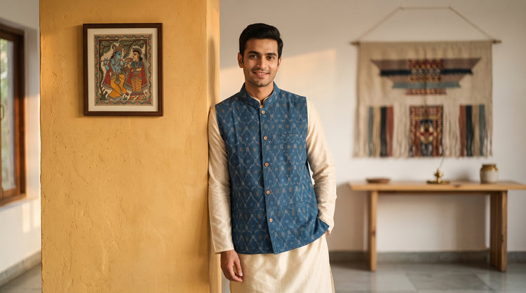 Pochampally Ikat Cotton Nehru Jackets for Men