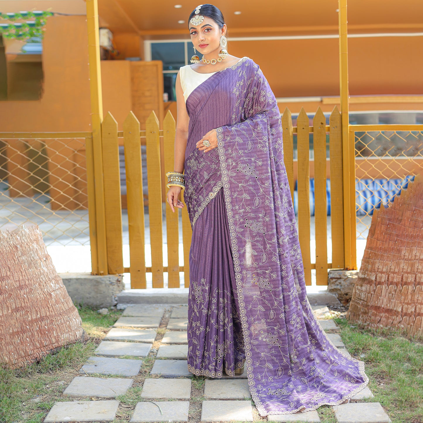 Aaisha Purple Soft Silk Handwork Saree