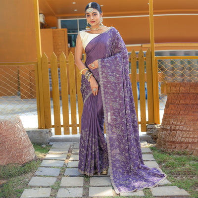 Aaisha Purple Soft Silk Handwork Saree