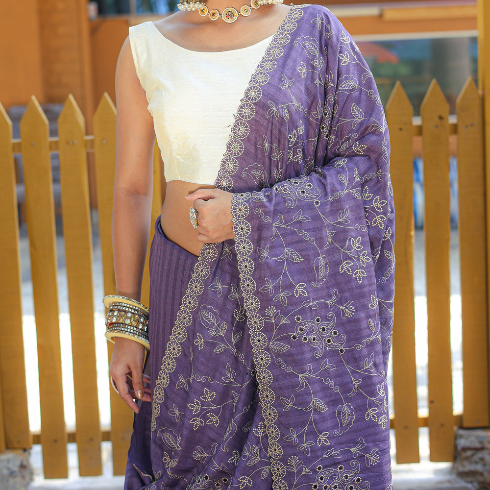 Aaisha Purple Soft Silk Handwork Saree