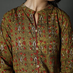 Buy Brown Pipad Block Printed Cotton Long Kurta for Women
