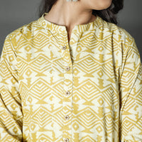 Yellow - Pipad Block Printed Cotton Long Kurta