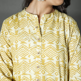 Yellow - pipad printed cotton long kurta - handcrafted