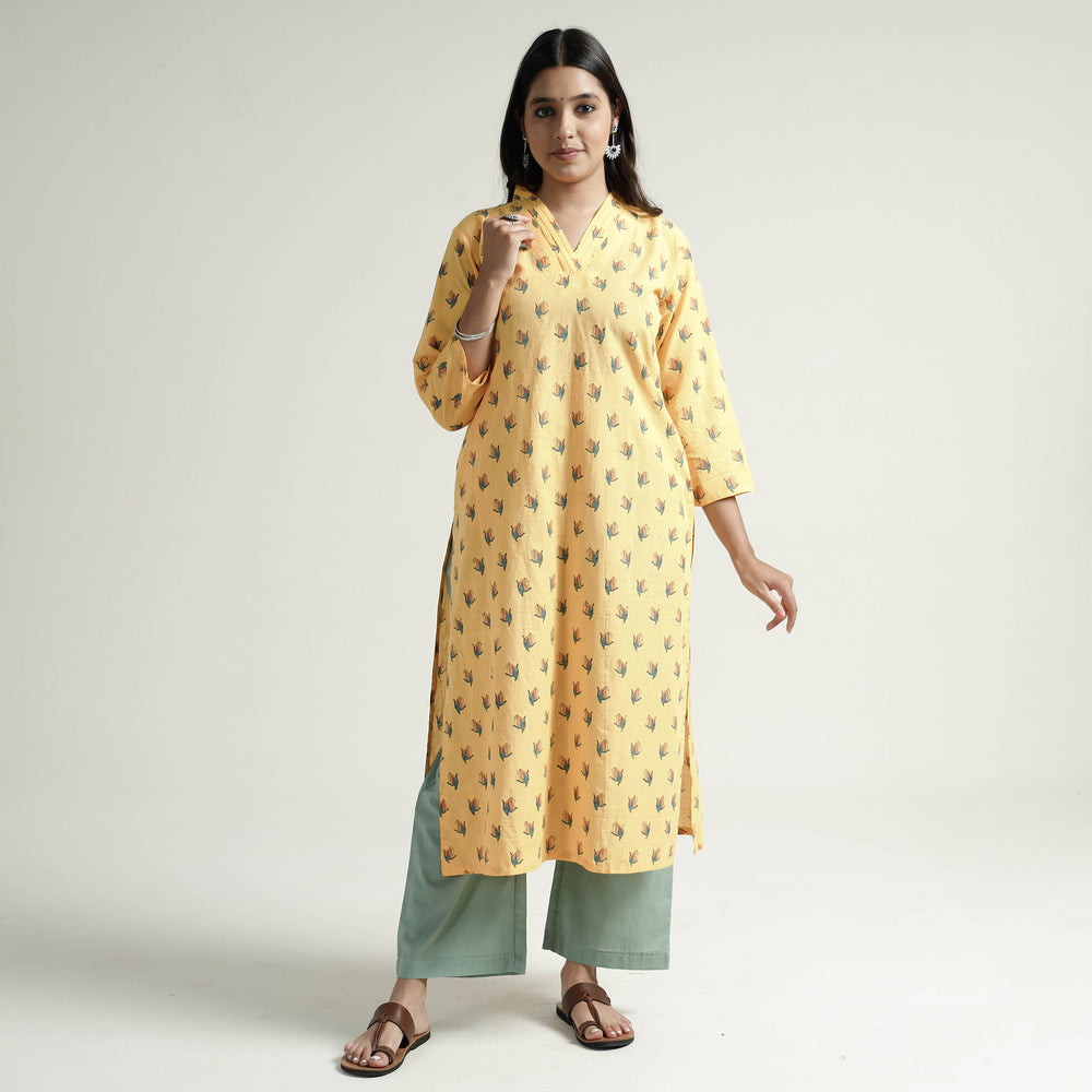 Mangalagiri Block Printed Cotton Kurta with Palazzo Set
