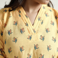 Yellow - Mangalagiri Block Printed Cotton Kurta with Palazzo Set