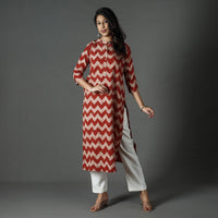 Red - Pipad Block Printed Cotton Long Kurta