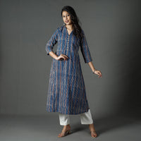 Blue - Pipad Block Printed Cotton Long Kurta