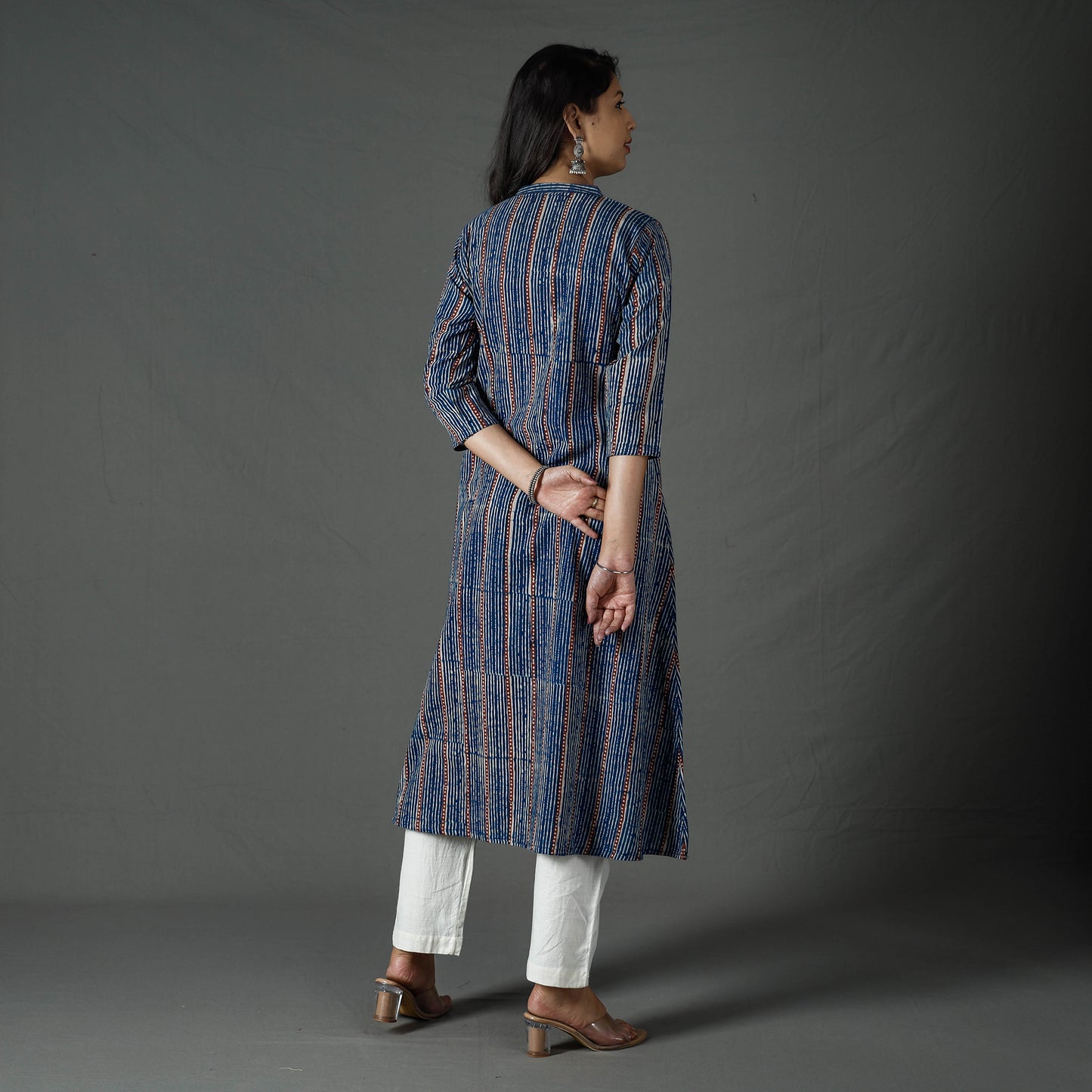 Blue - Pipad Block Printed Cotton Long Kurta