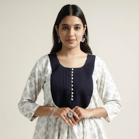 Beige - Mangalagiri Block Printed Cotton Kurta with Palazzo Set